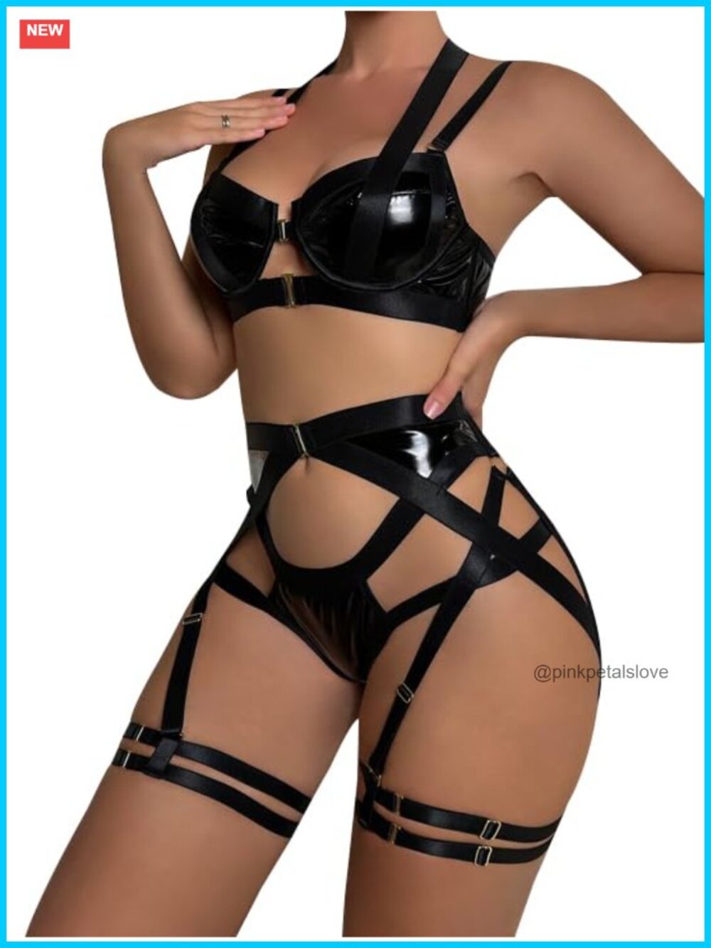 Sexy Strappy Underwire Push Up Garter Belt Lingerie Set Harness Cutout Matching - Picture 4 of 7